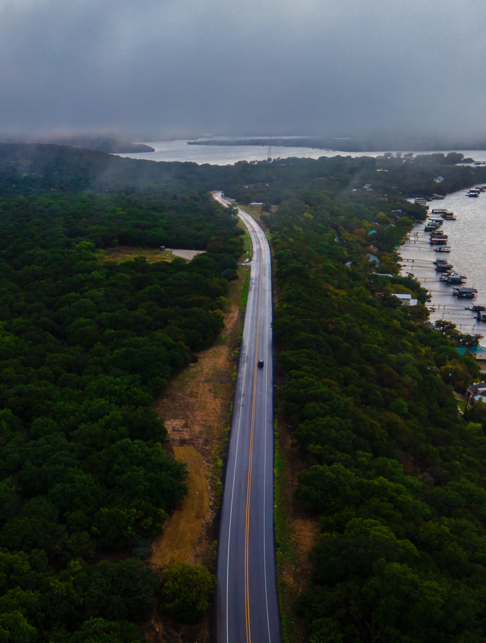 Road Less Traveled inspired. Fog on the Possum Kingdom Peninsula