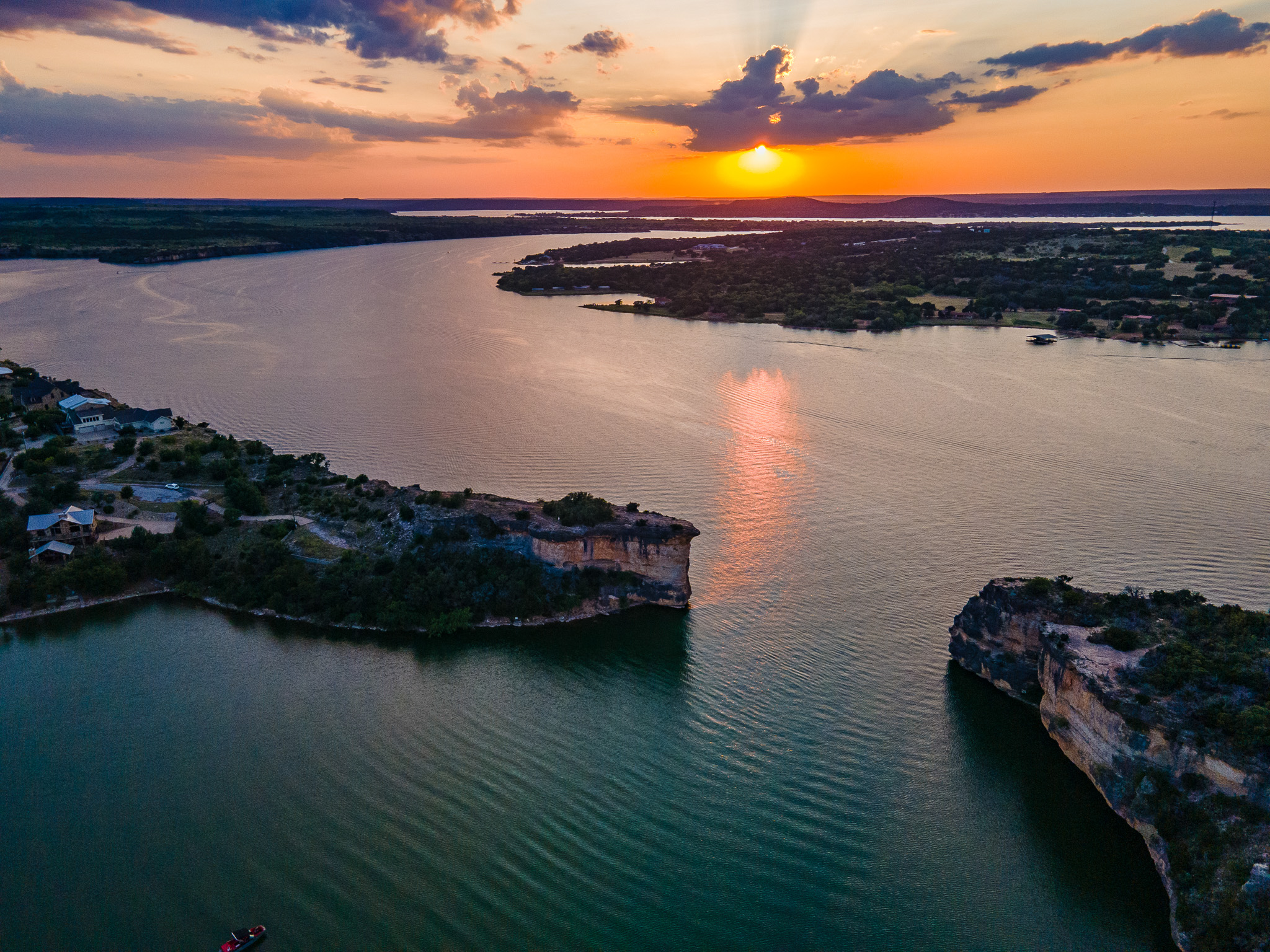 Sunset at Hells Gate and Devil's Island inside Gaines Bend and Sportsman's World